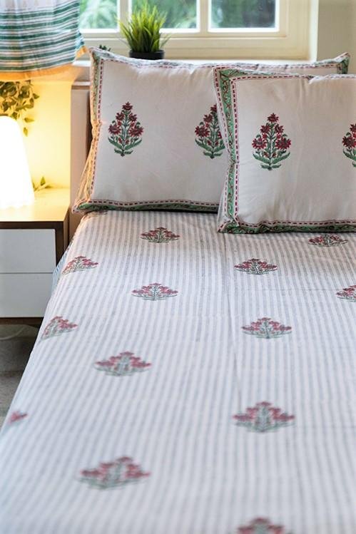 Garden Climbers Handblock Printed Cotton Bedsheet