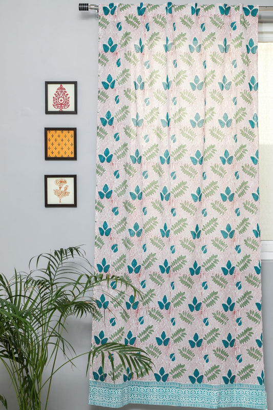 Glow of Garden Handblock Printed Cotton Door Curtain