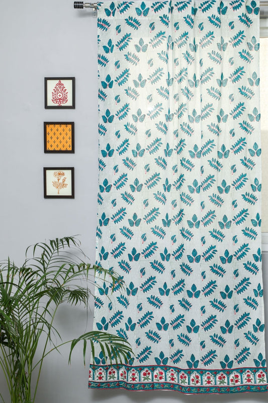 Glow of Leaves Handblock Printed Cotton Door Curtain