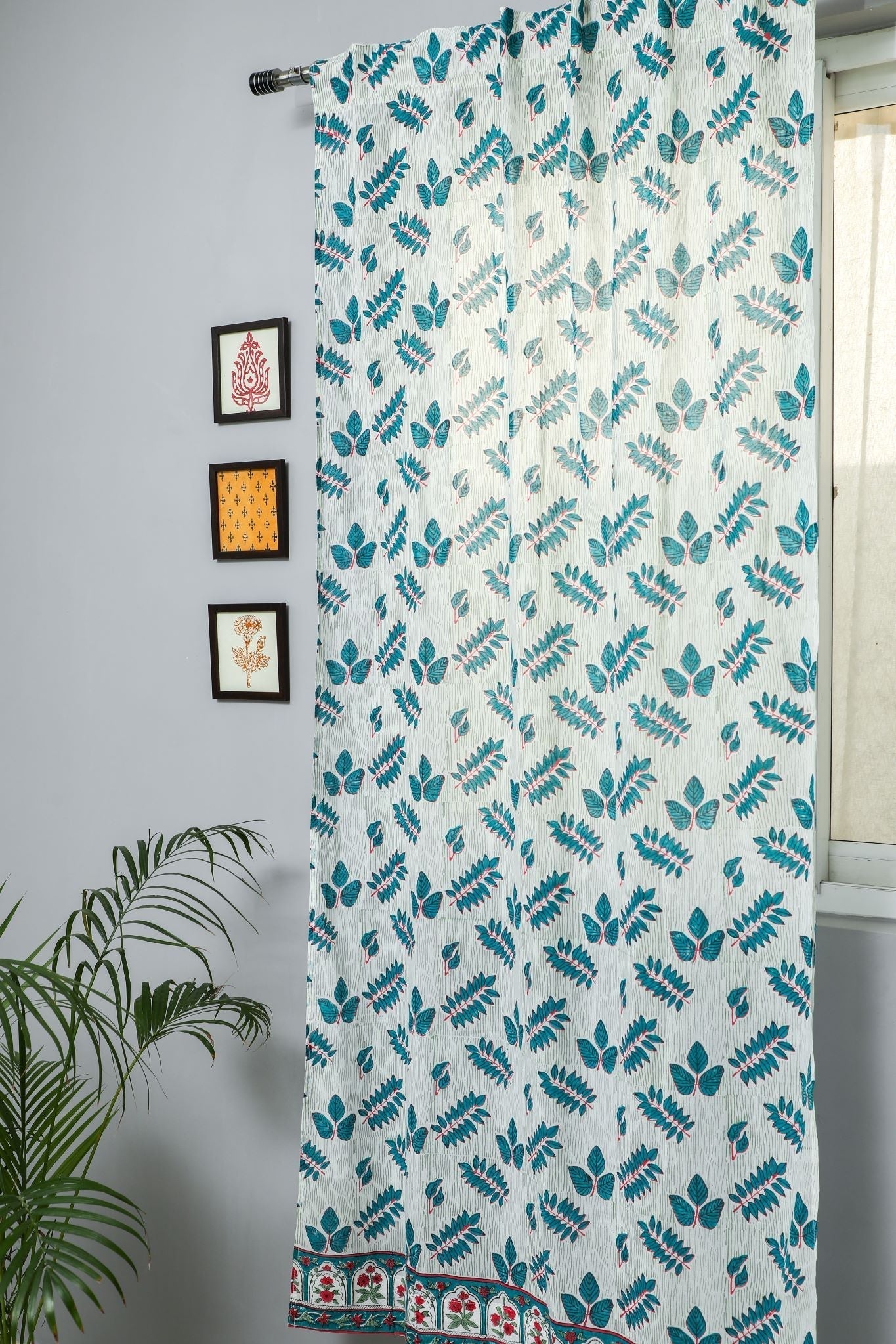 Glow of Leaves Handblock Printed Cotton Door Curtain