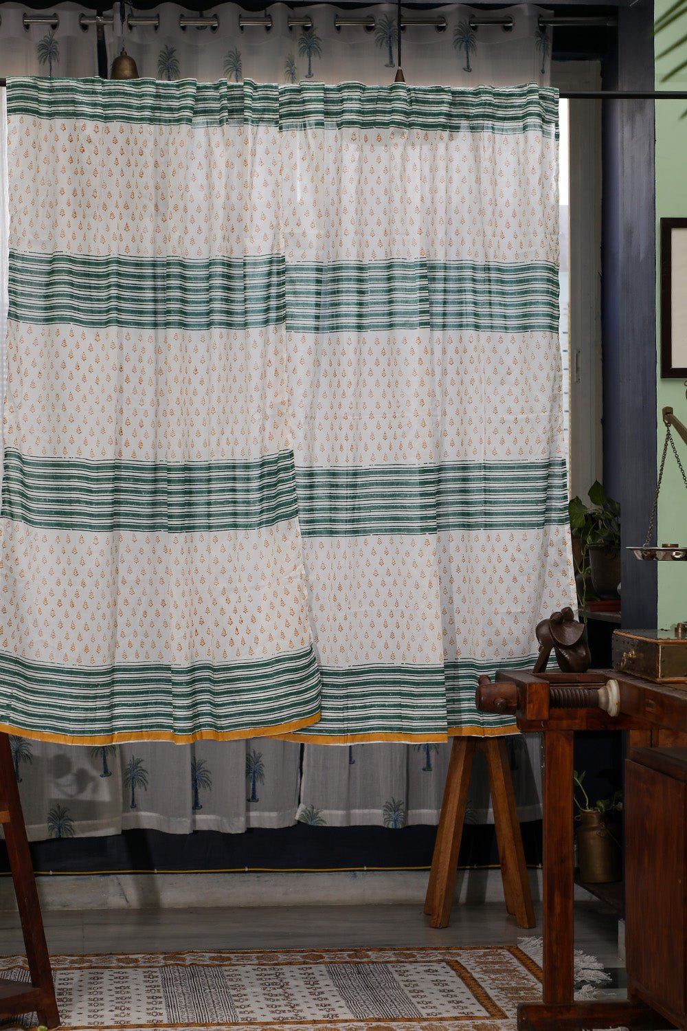 Good Vibes Handblock Printed Cotton Window Curtain