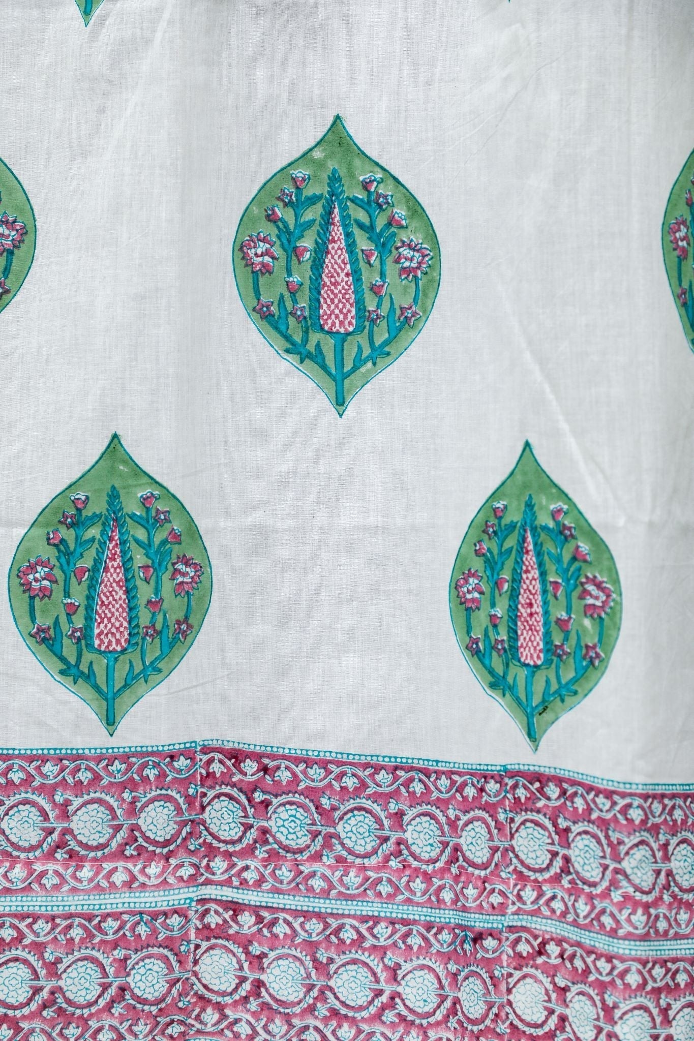 Green Palm Handblock Printed Cotton Door Curtain