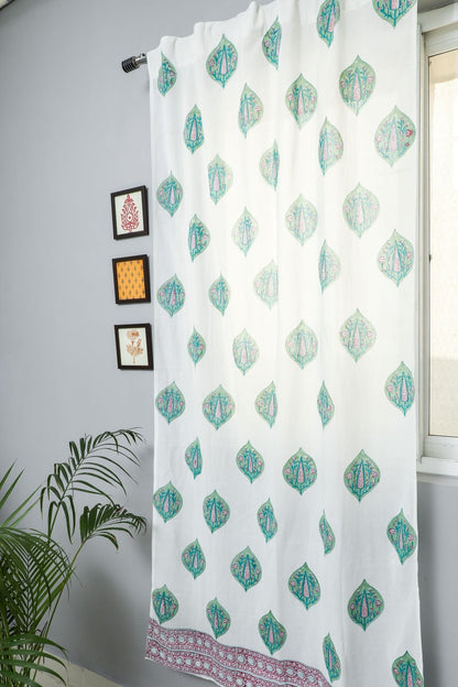 Green Palm Handblock Printed Cotton Door Curtain