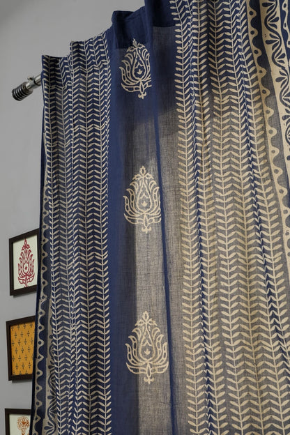 Hydrangea Handblock Printed Cotton Door Curtain