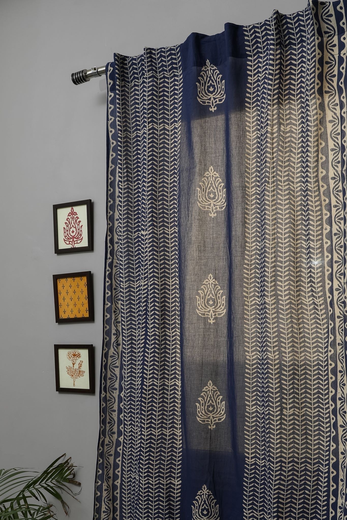 Hydrangea Handblock Printed Cotton Door Curtain