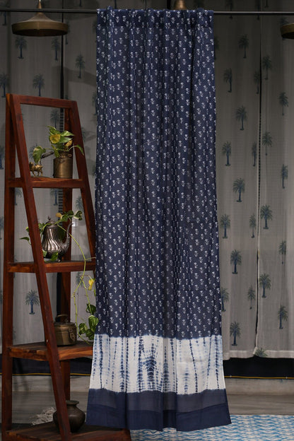 Indigo Blossom Handblock Printed Cotton Door Curtain