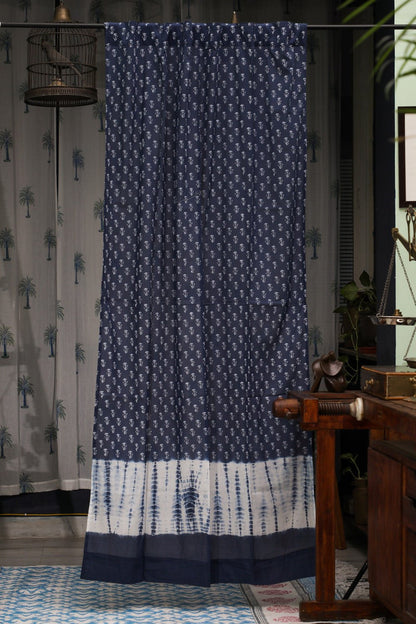 Indigo Blossom Handblock Printed Cotton Door Curtain