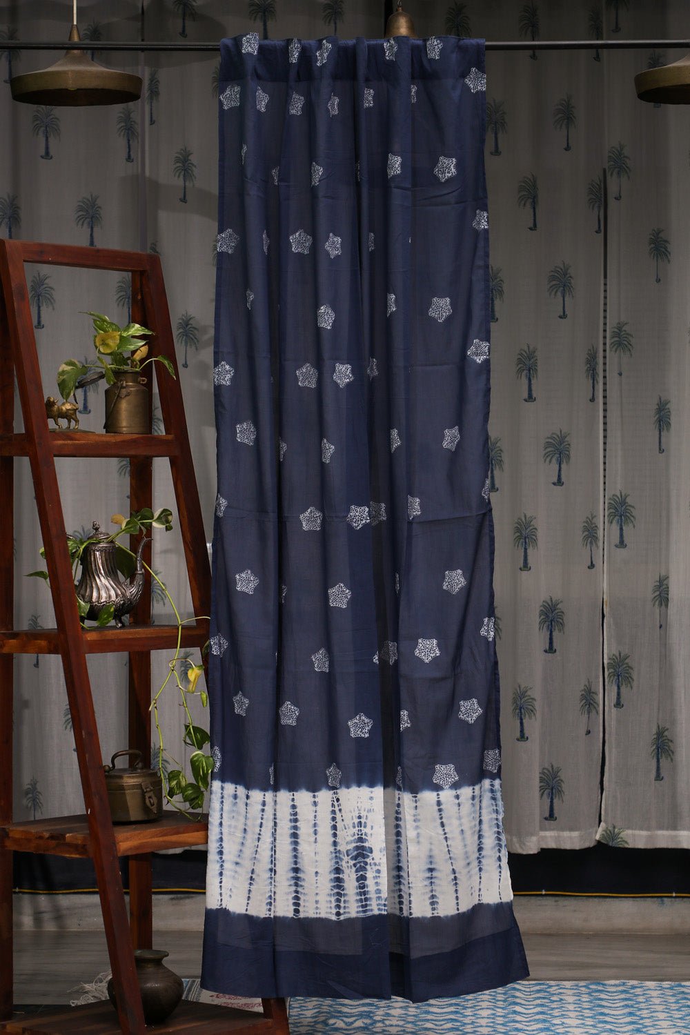 Indigo Stargazing Handblock Printed Cotton Door Curtain