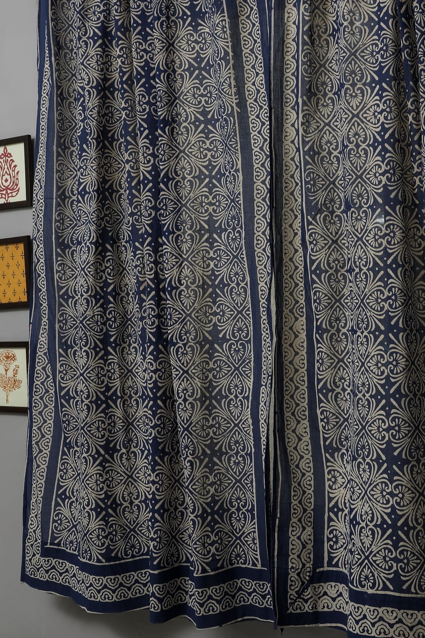 Iris Handblock Printed Cotton Window Curtain