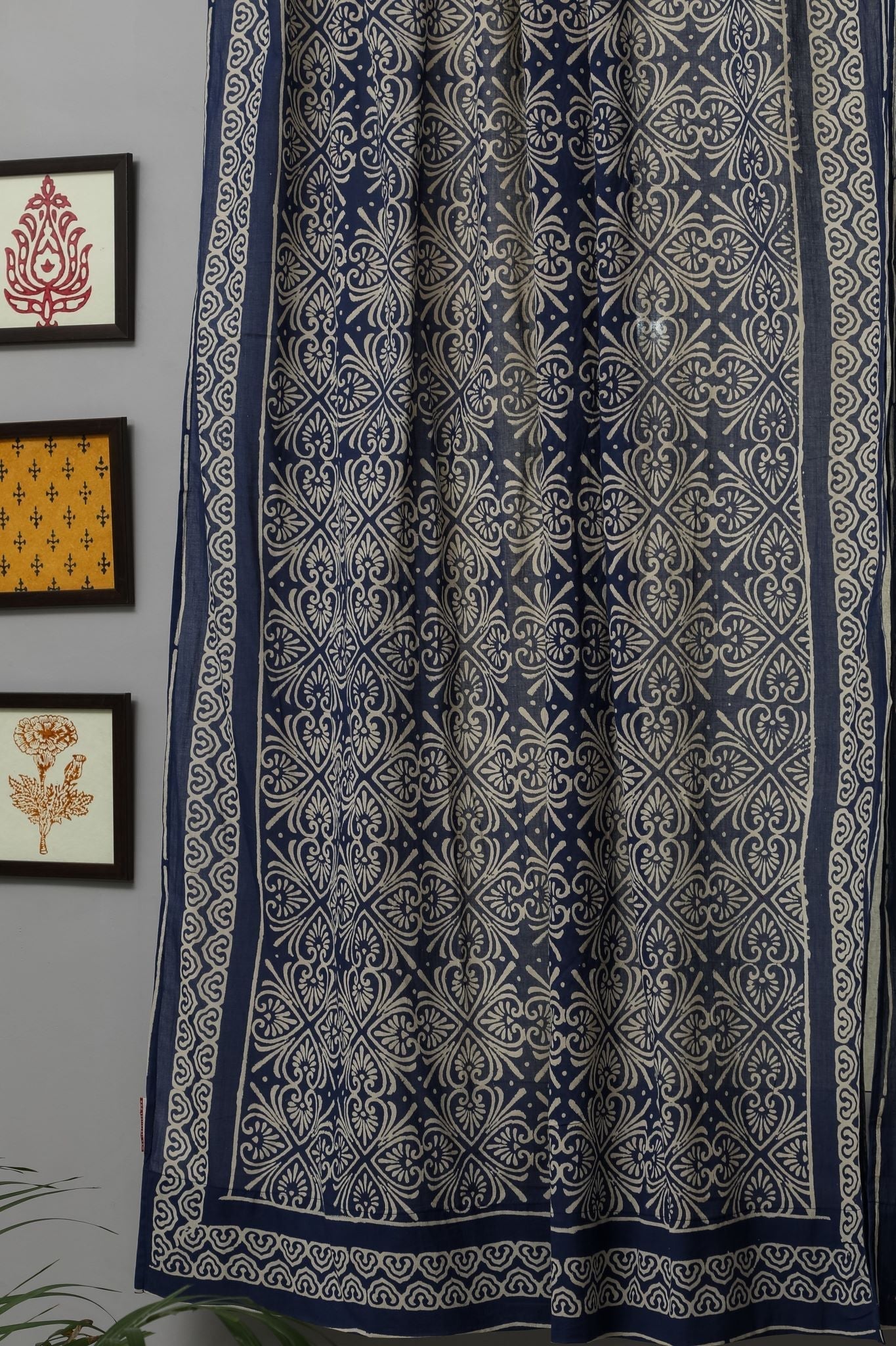 Iris Handblock Printed Cotton Window Curtain