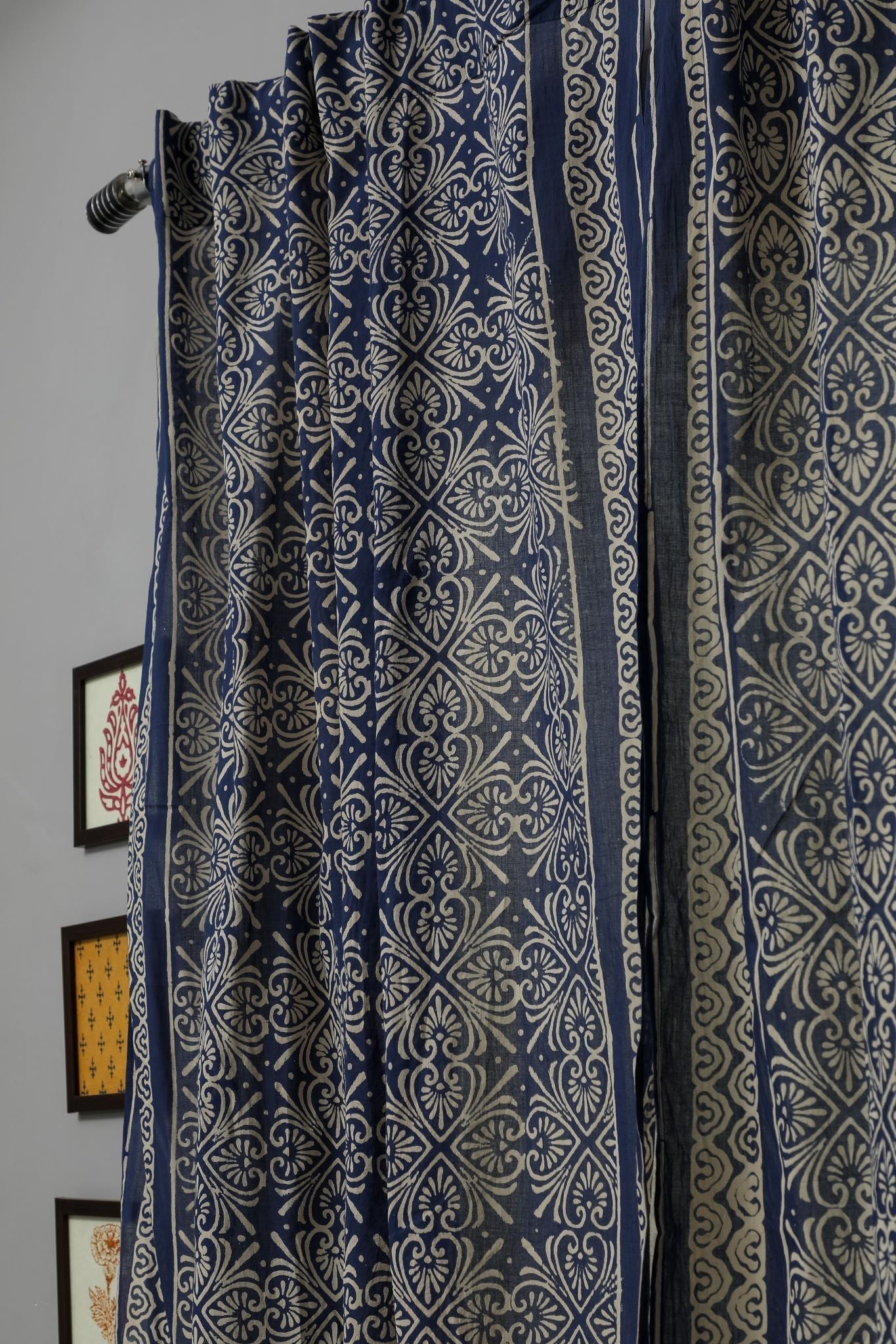 Iris Handblock Printed Cotton Window Curtain