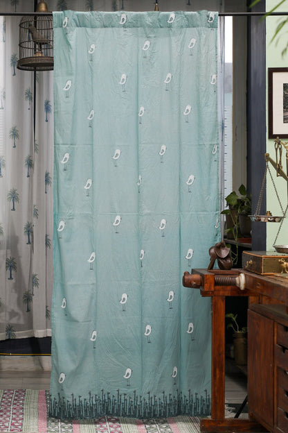 Jungle Tale-Pastel Pine Handblock Printed Cotton Door Curtain