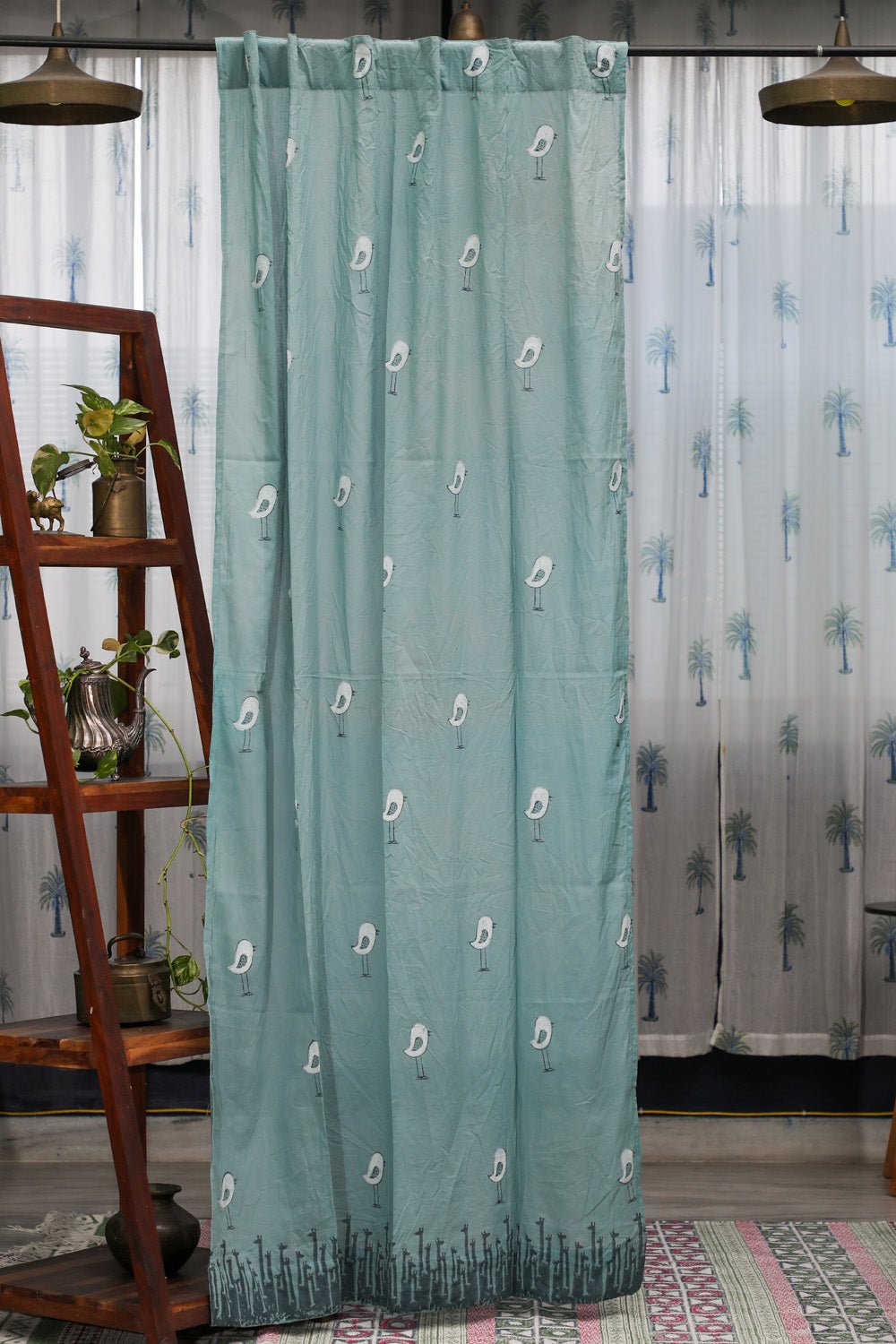 Jungle Tale-Pastel Pine Handblock Printed Cotton Door Curtain