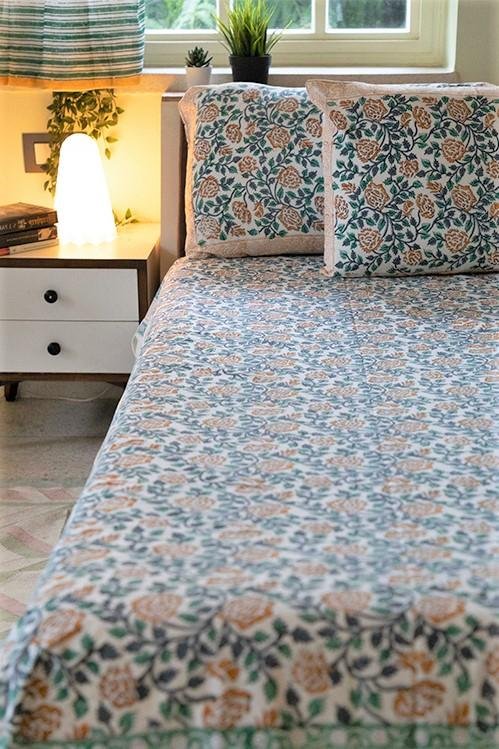 Lively Spring Handblock Printed Cotton Bedsheet