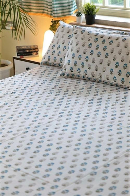 Meaningful Minimal Handblock Printed Cotton Bedsheet