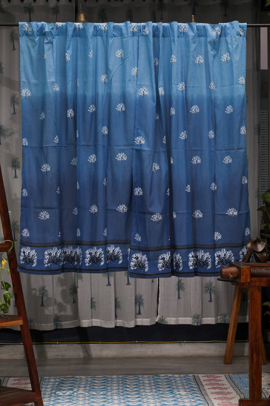 Neela Aasmaan Handblock Printed Cotton Window Curtain