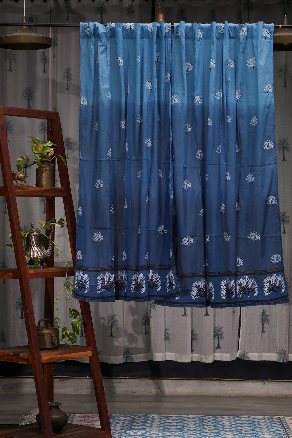 Neela Aasmaan Handblock Printed Cotton Window Curtain