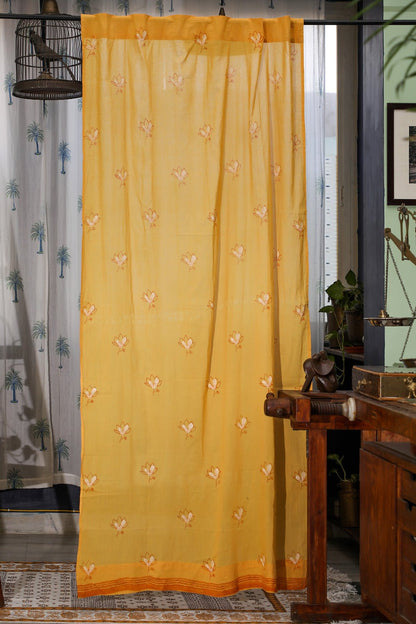 Pastel Lotus Handblock Printed Cotton Door Curtain