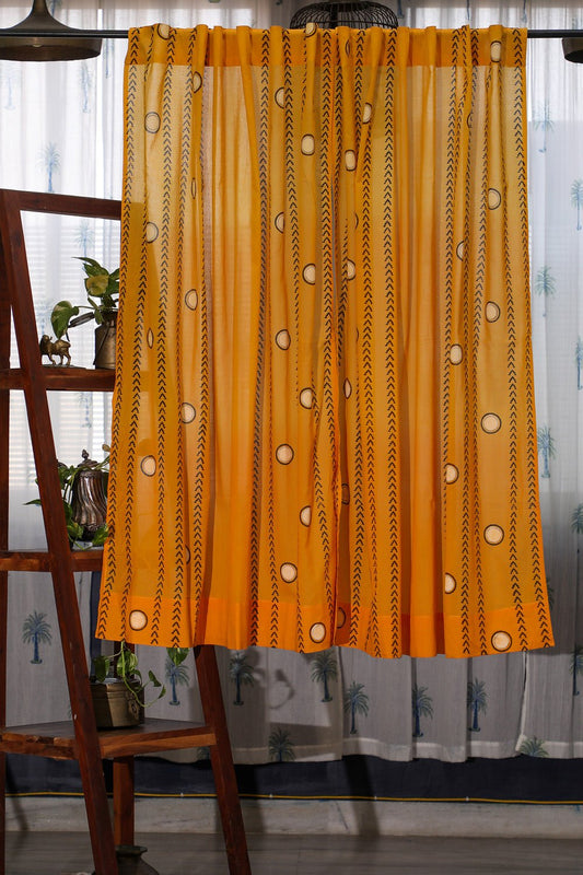 Pastel Polka Handblock Printed Cotton Window Curtain