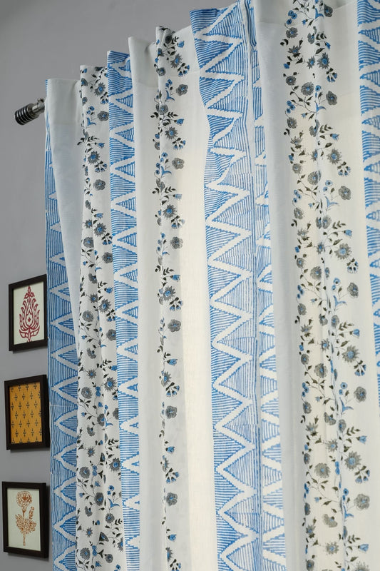 Philippine Blue Handblock Printed Cotton Door Curtain