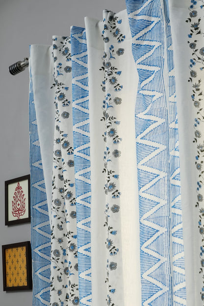 Philippine Blue Handblock Printed Cotton Door Curtain