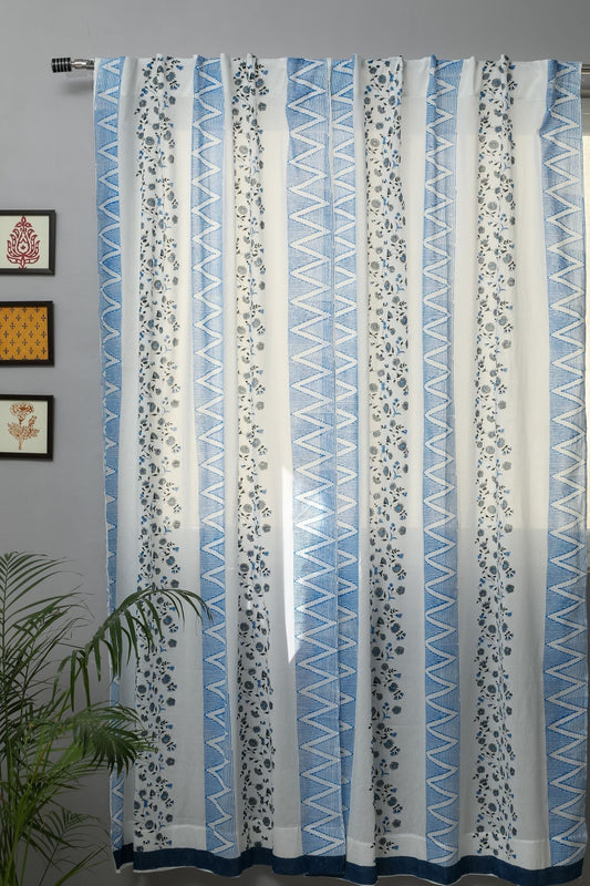 Philippine Blue Handblock Printed Cotton Door Curtain