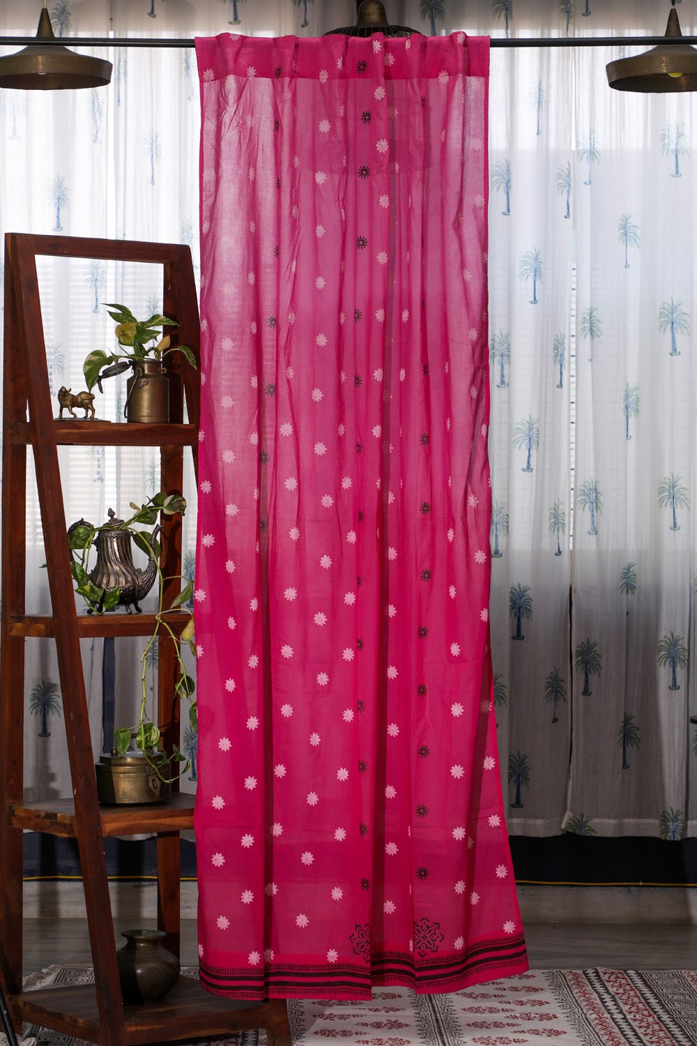 Pink Glow Handblock Printed Cotton Door Curtain