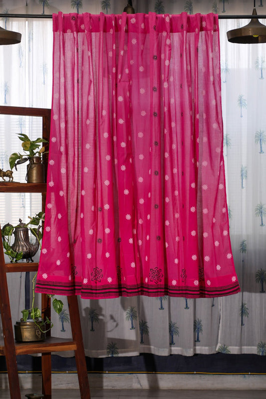 Pink Glow Handblock Printed Cotton Window Curtain