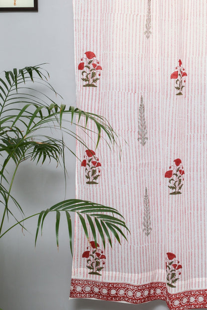 Red Retreat Handblock Printed Cotton Door Curtain