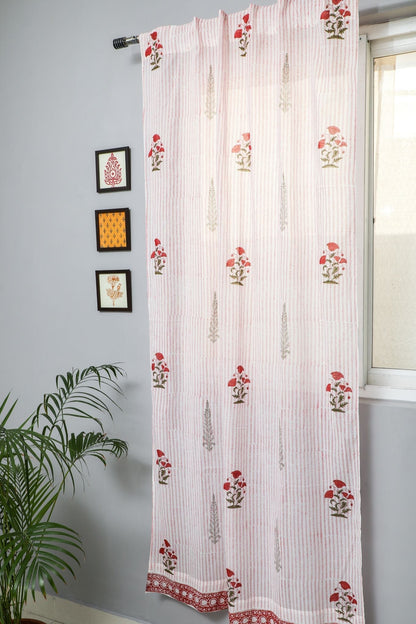 Red Retreat Handblock Printed Cotton Door Curtain