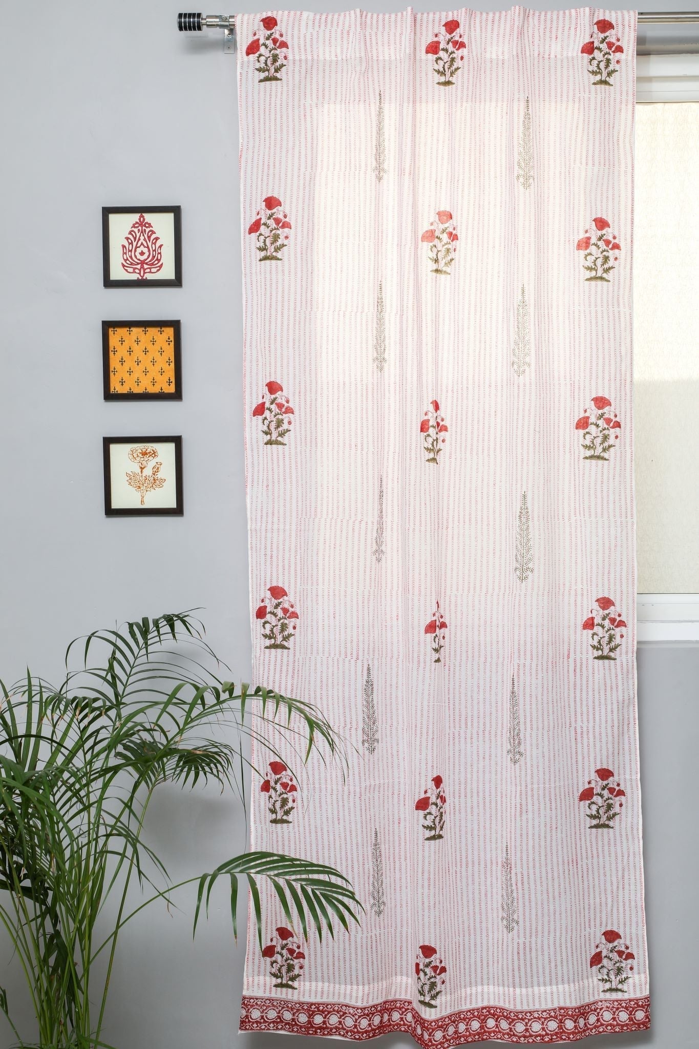 Red Retreat Handblock Printed Cotton Door Curtain