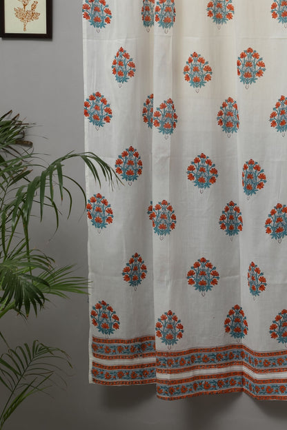 Saffron Daisy Handblock Printed Cotton Door Curtain