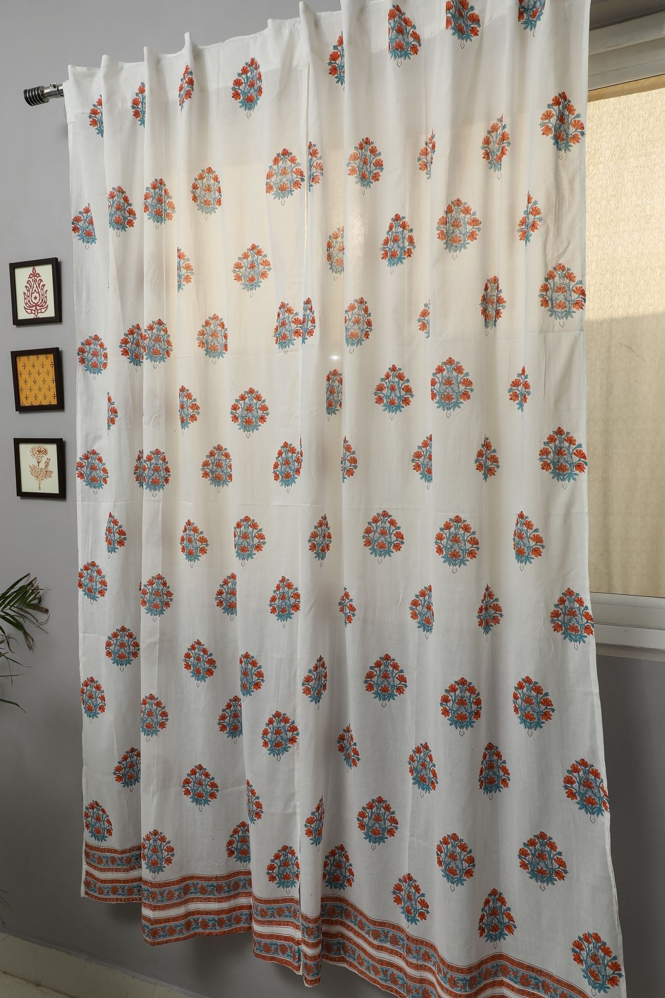 Saffron Daisy Handblock Printed Cotton Door Curtain