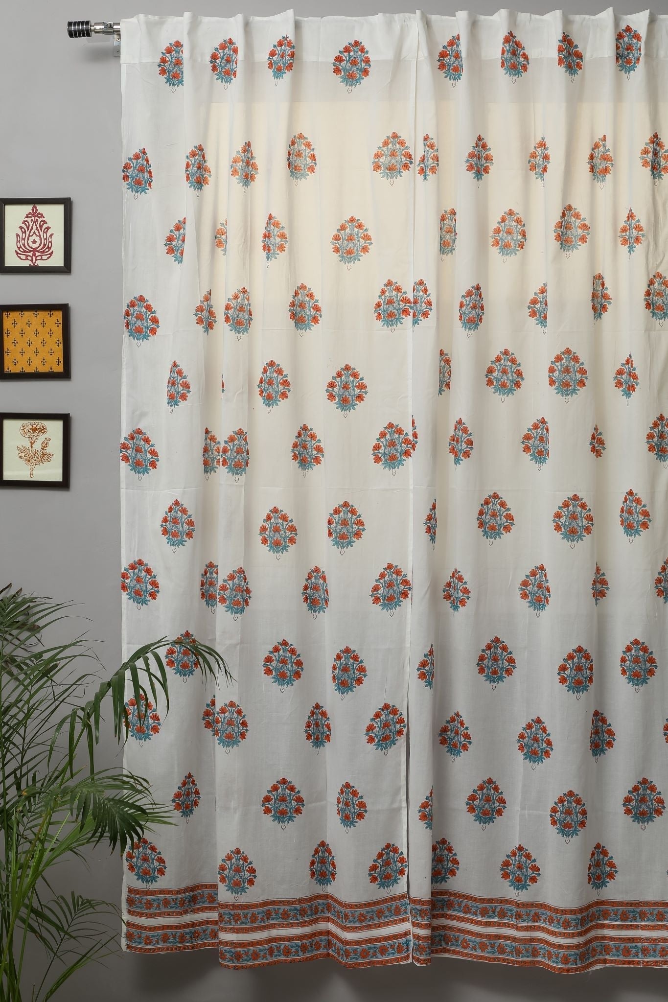 Saffron Daisy Handblock Printed Cotton Door Curtain