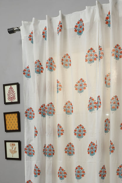 Saffron Daisy Handblock Printed Cotton Door Curtain