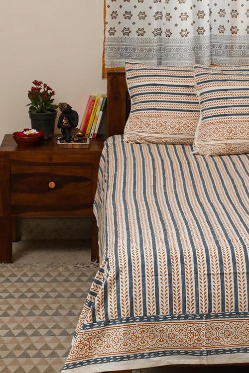 Spring Creepers Handblock Printed Cotton Bedsheet