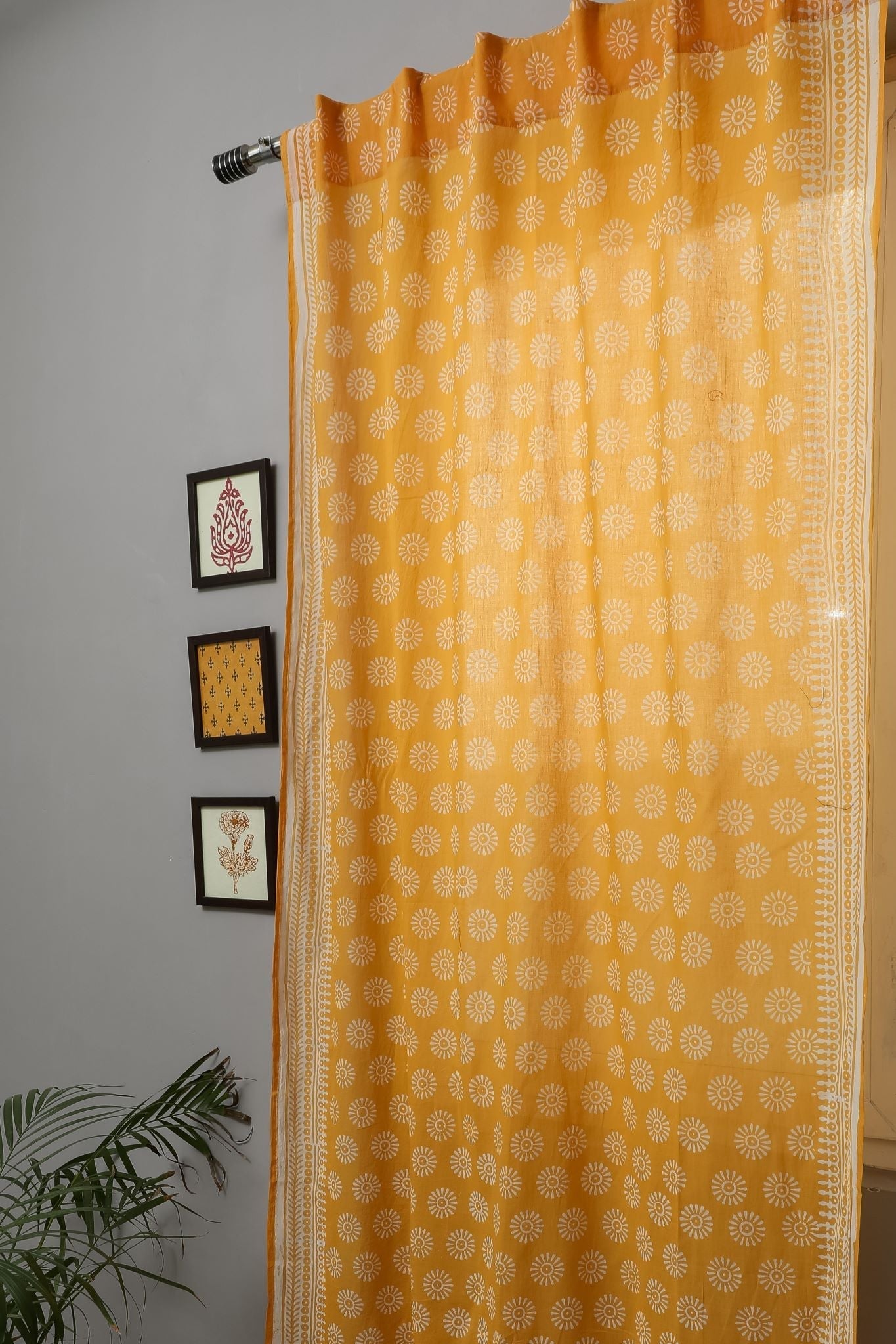 Sunflower Handblock Printed Cotton Door Curtain