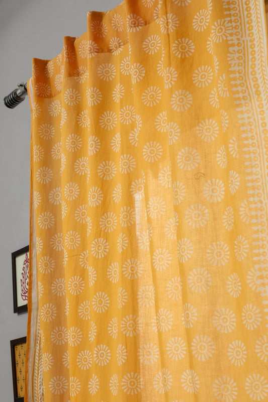 Sunflower Handblock Printed Cotton Door Curtain