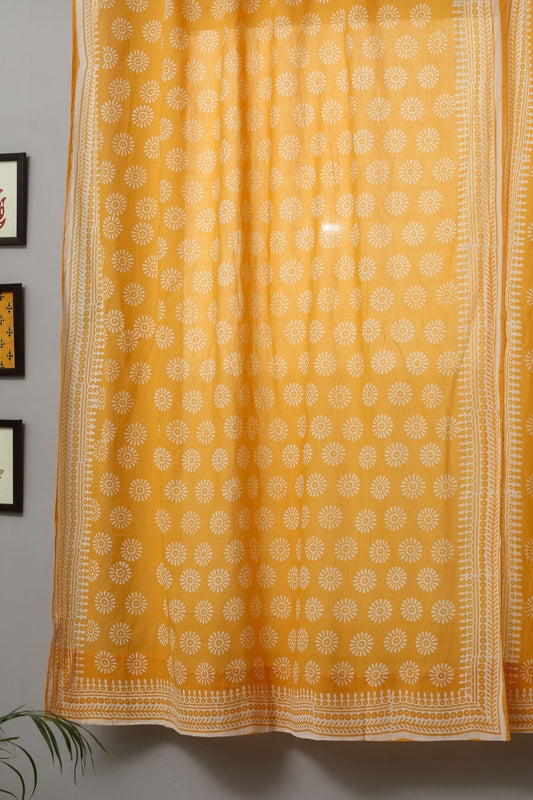 Sunflower Handblock Printed Cotton Window Curtain