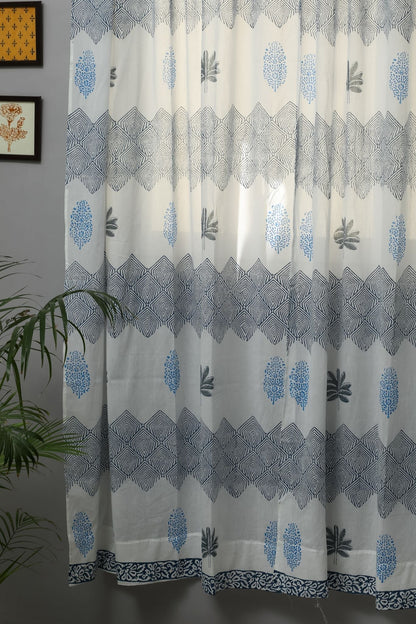 Weddell Blue Handblock Printed Cotton Door Curtain