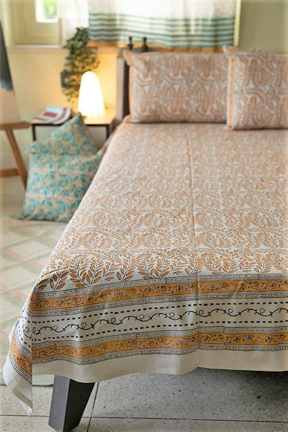 Yellow Delight' Handblock Printed Cotton Bedsheet