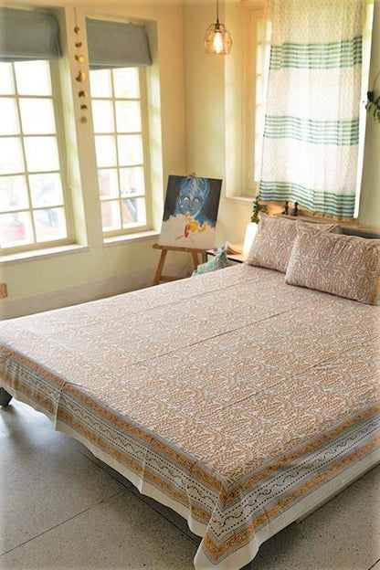 Yellow Delight' Handblock Printed Cotton Bedsheet