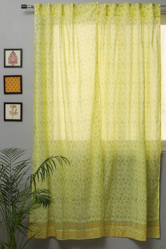 Yellow Yarrows Handblock Printed Cotton Door Curtain