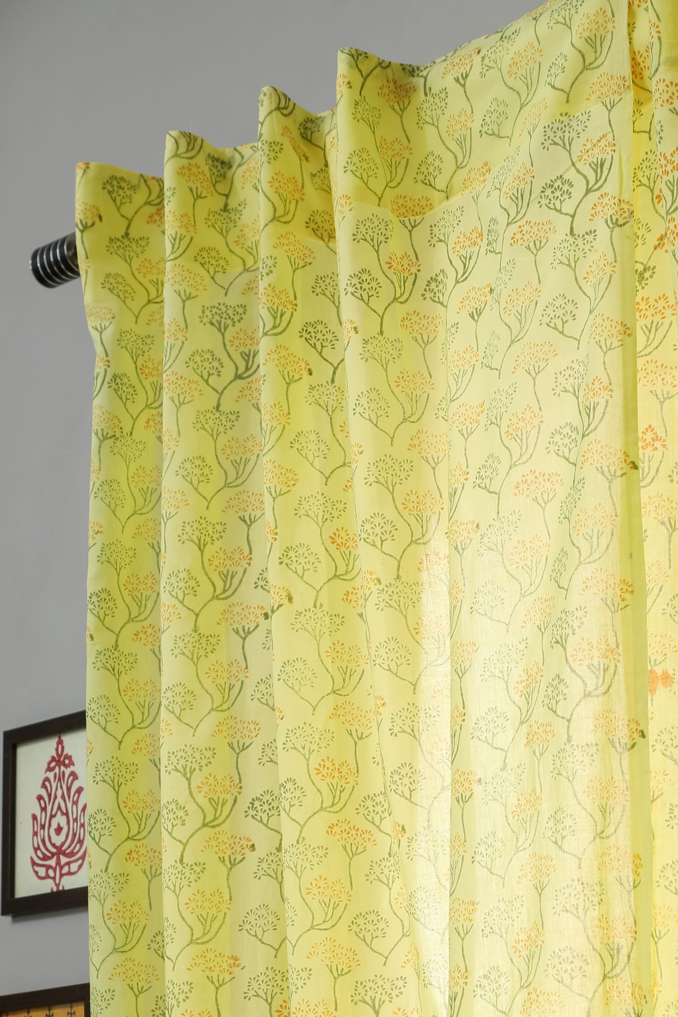 Yellow Yarrows Handblock Printed Cotton Door Curtain