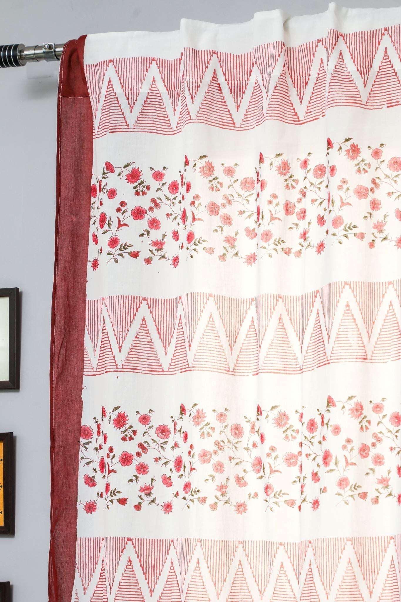 Zig Zag Ruby Handblock Printed Cotton Door Curtain