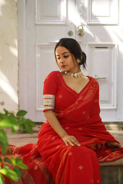 Happiness in Red Saree