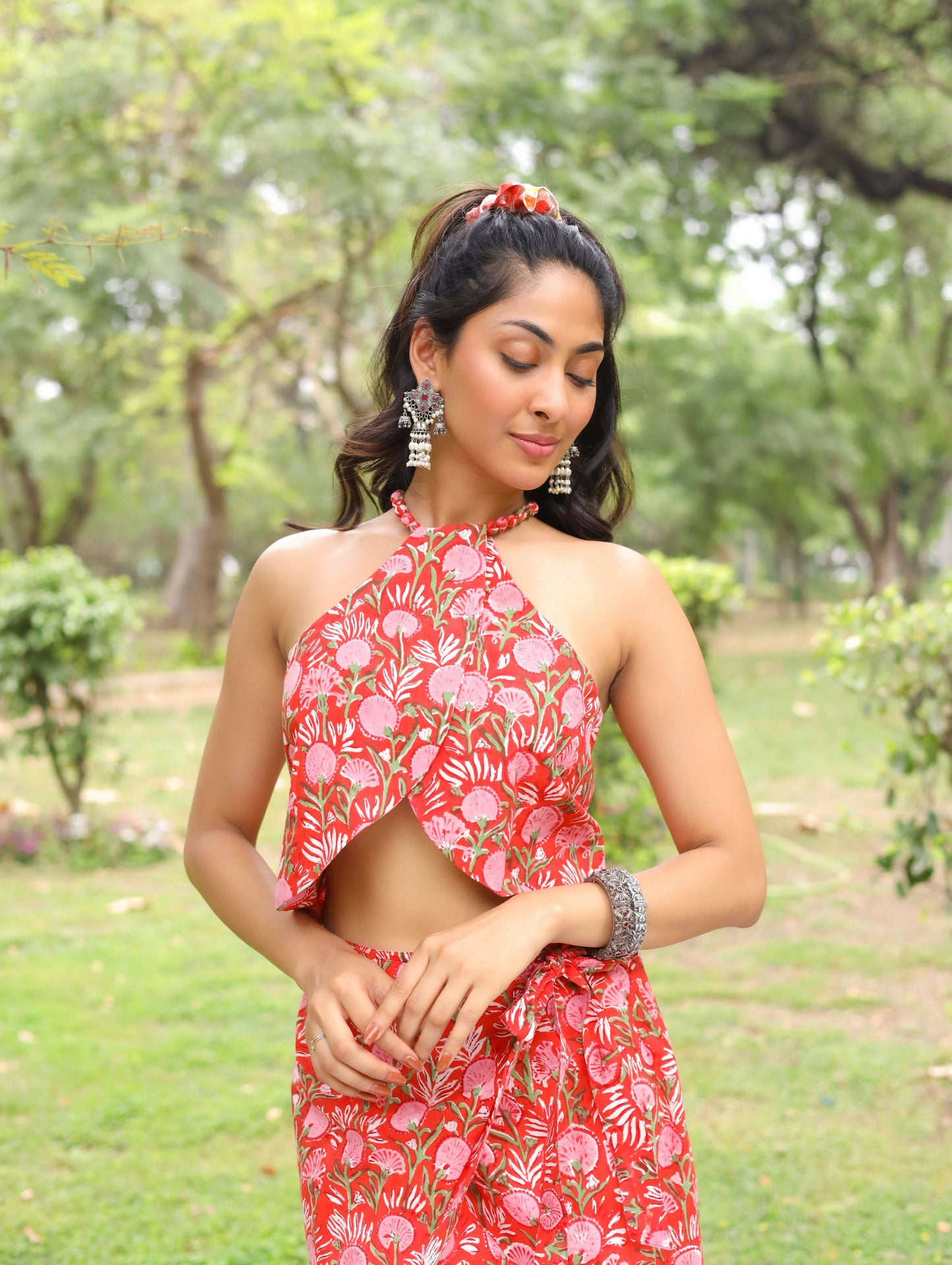 Red Crop Top & Wrap Skirt