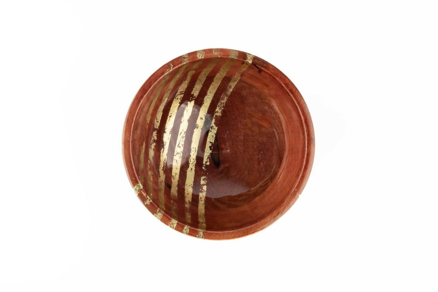 Serving Bowl Wooden Gold Stripes