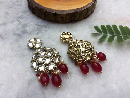 Natural Stone and Kundan Chandelier Earrings