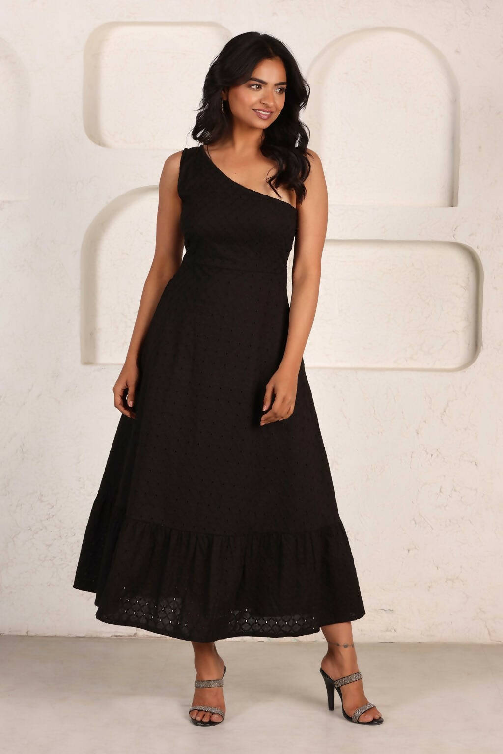 Midnight One Shoulder Schiffly Dress